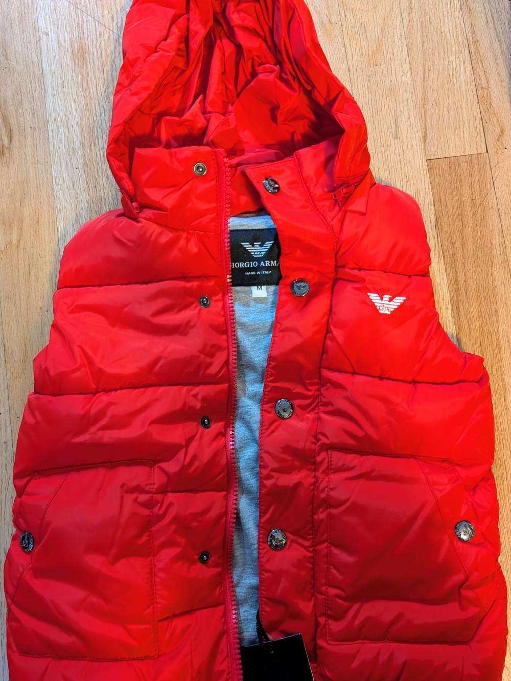 Unknown Source Giorgio Armani Red Puffer Vest with Hood Kids Age 5-7